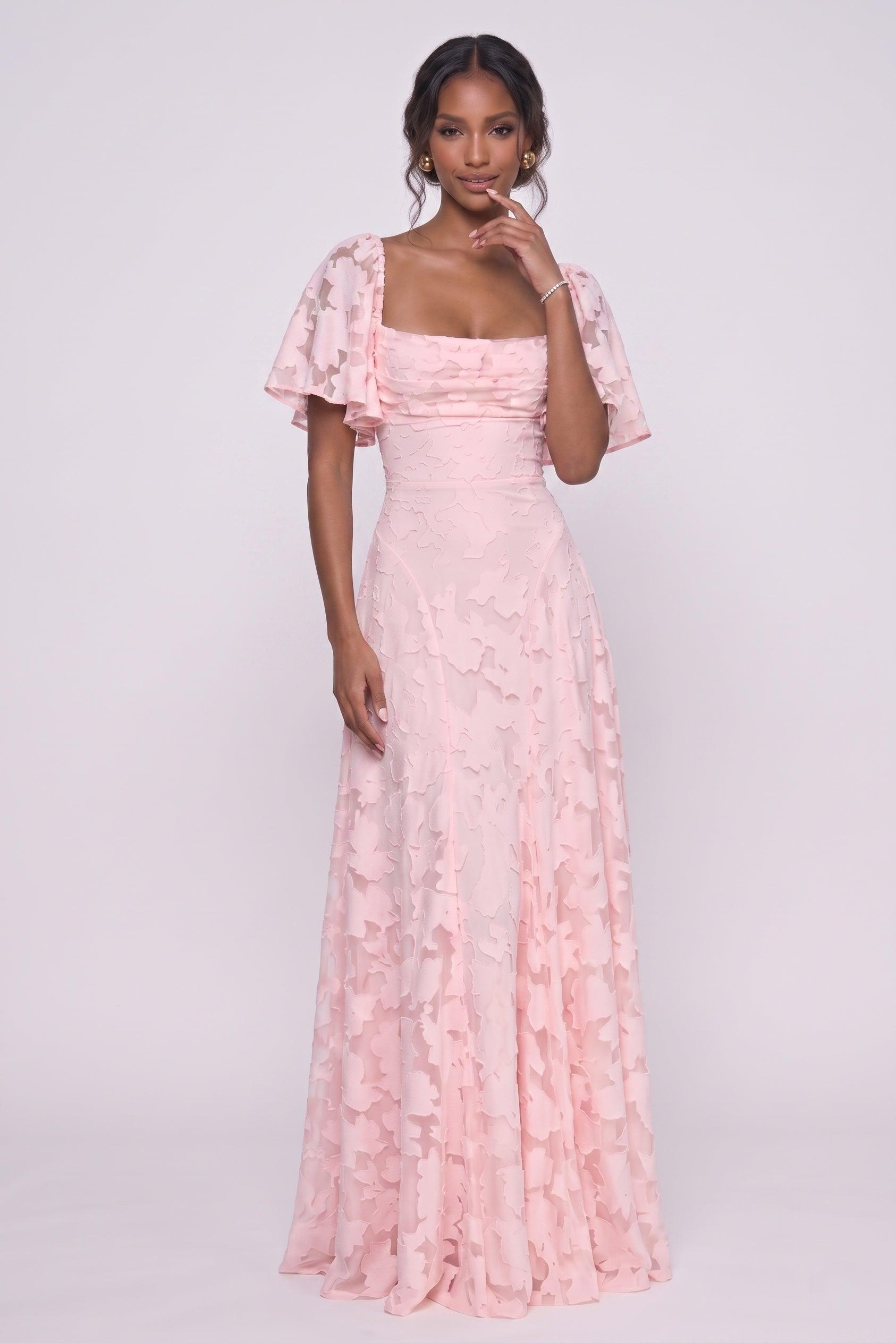 A-Line Maxi Chiffon Burnout Bridesmaid Dress CG0342BM - Pink - COCOMELODY